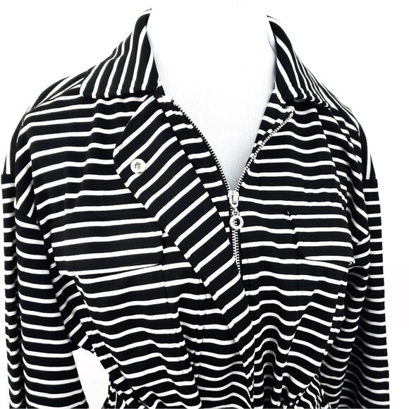 Chico's Black White Stripe Tie, Zip Jacket Medium Career Casual Neutral Nautical - Picture 7 of 8